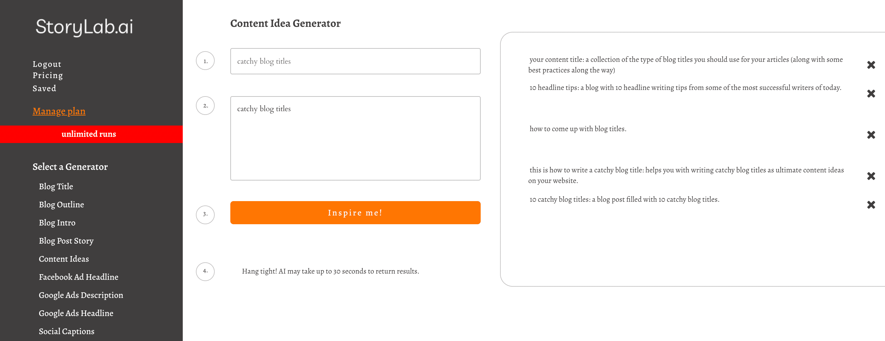 Content Idea Generator example