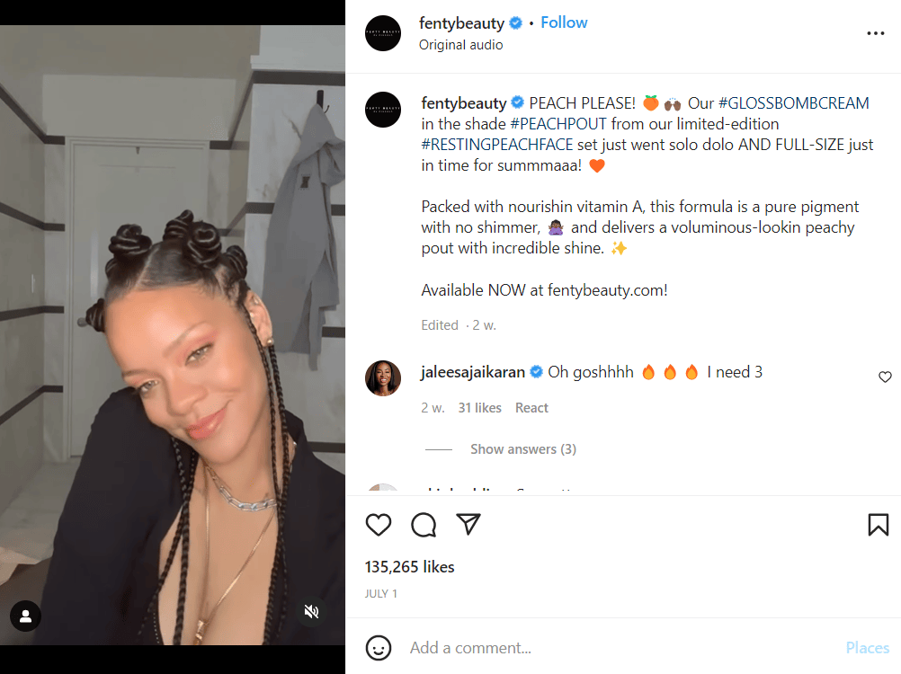 Ejemplo de publicación de Instagram - Celebridades - Rihanna