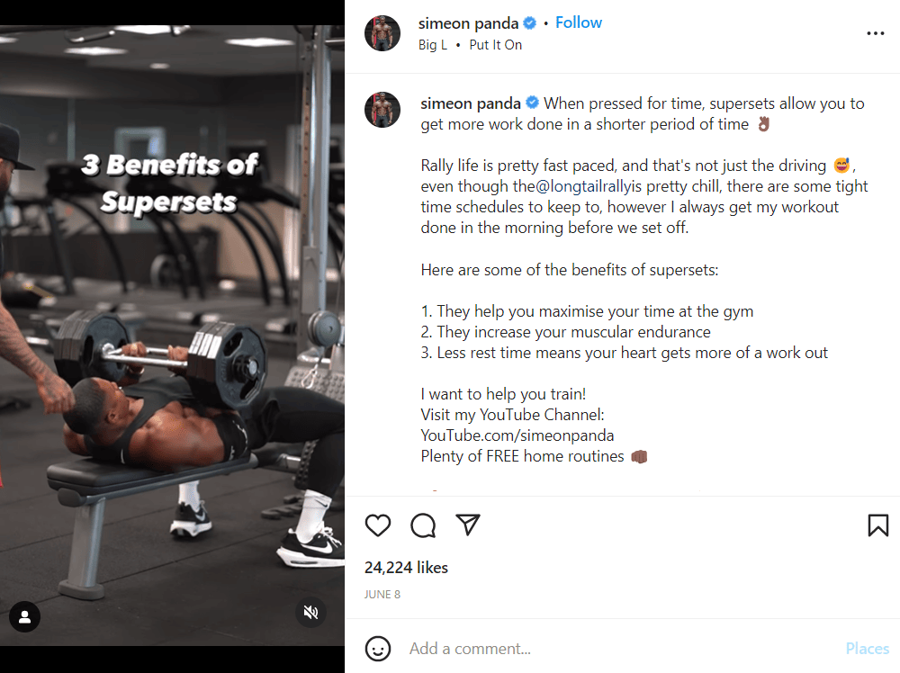 Ejemplo de publicación de Instagram - Fitness - Simeon Panda