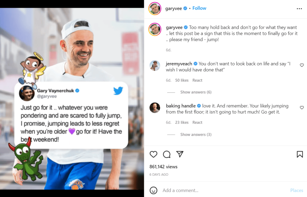 Exemplo de postagem no Instagram - Influenciadores - Gary Vee