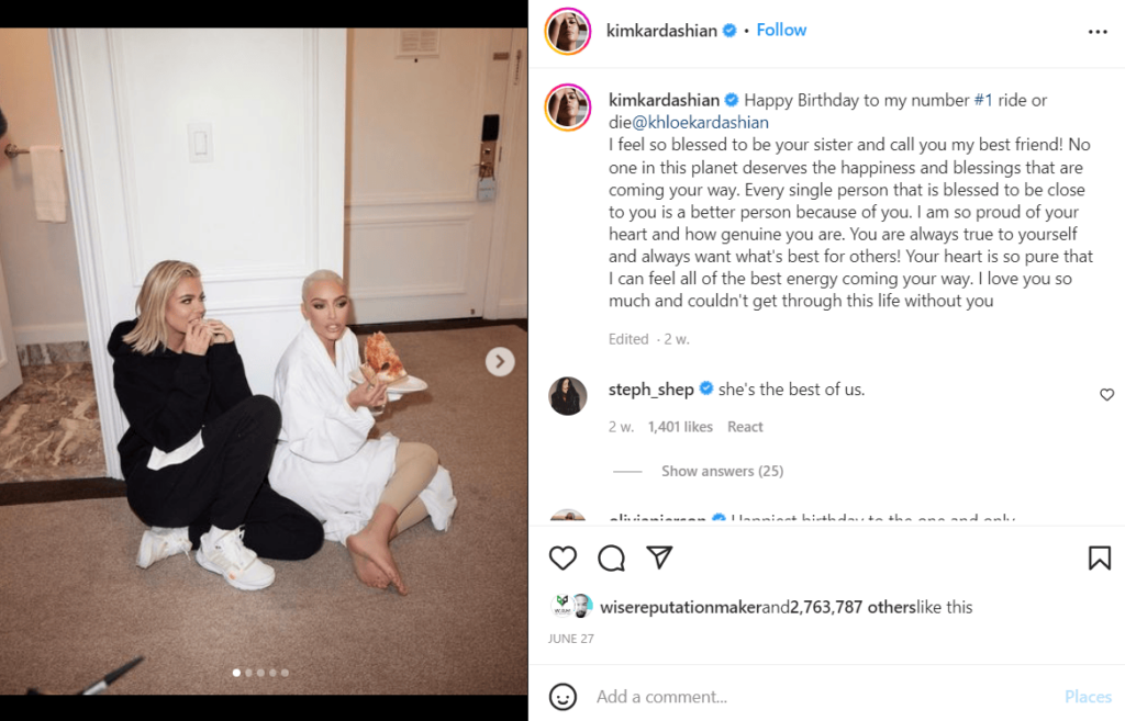 Exemple de publication Instagram - Influenceurs - Kim Kardashian