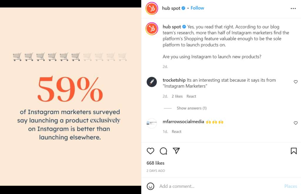 Esempio di post su Instagram - Marketing - Hubspot