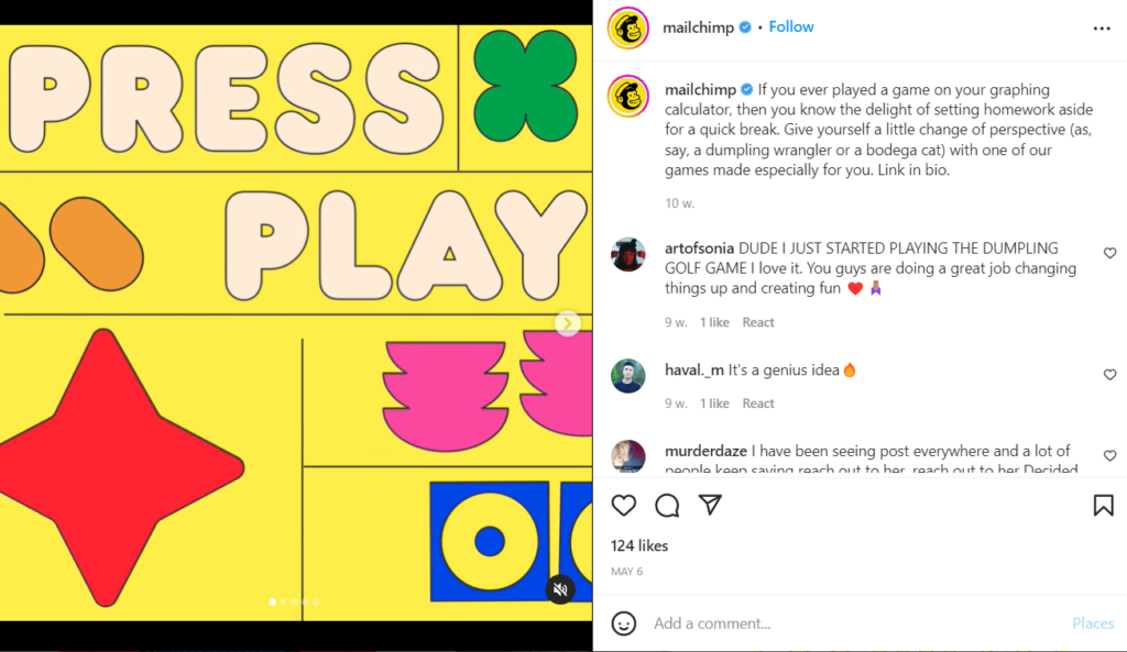 Esempio di post su Instagram - Marketing - Mailchimp