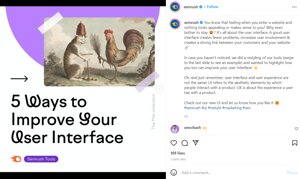 Exemple de publication Instagram - Marketing - Semrush