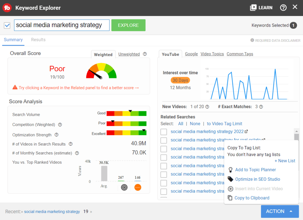 TubeBuddy YouTube keyword research tool