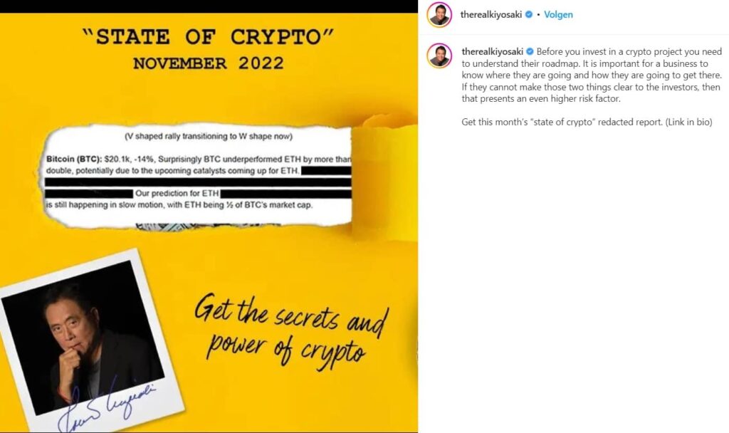 Exemples de publication Crypto Instagram Robert Kiyosaki