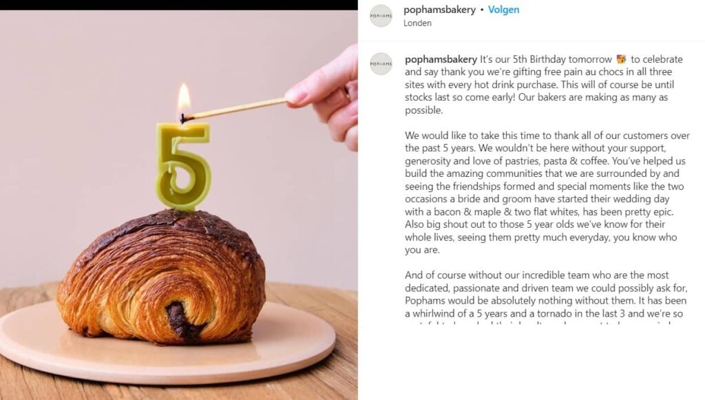 Exemplos de postagem no Instagram de comida Pophams Bakery