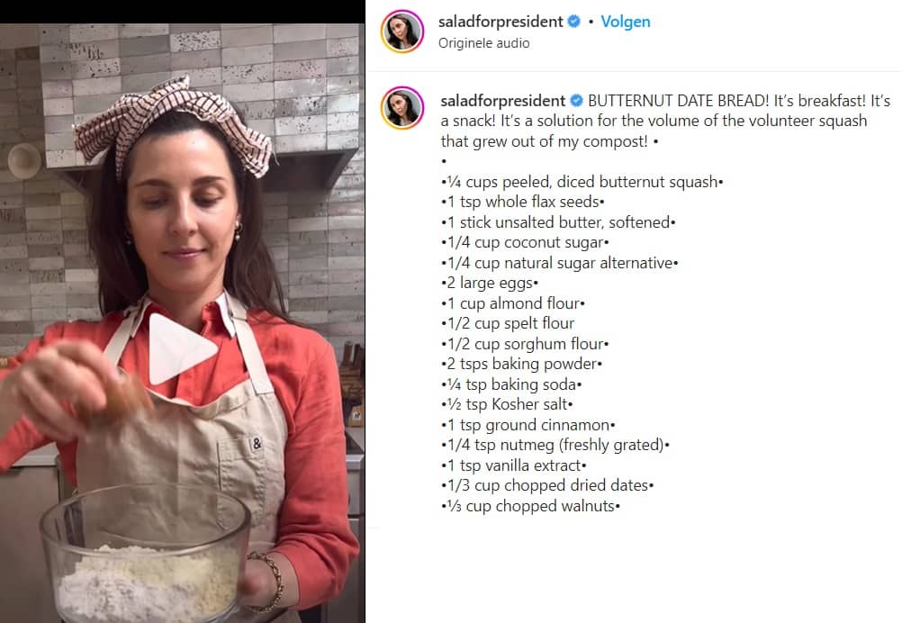 Esempi di post su Instagram di cibo Insalata per il presidente