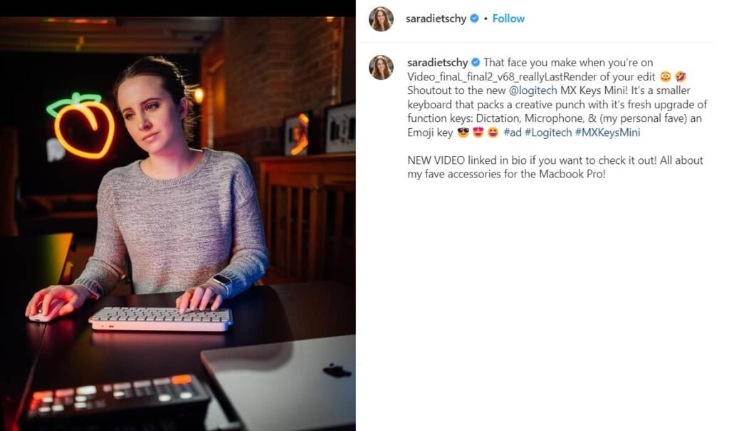 Technologie Exemples de publication Instagram Sara Dietschy