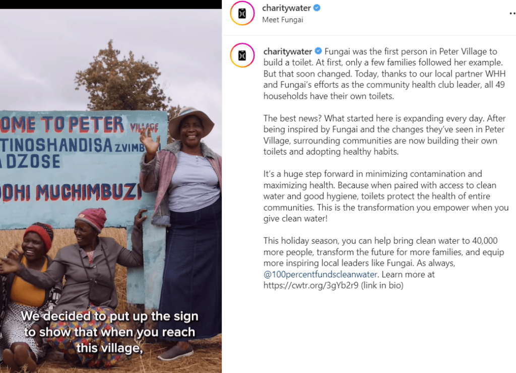 Esempi di post di Instagram senza scopo di lucro - Charity Water