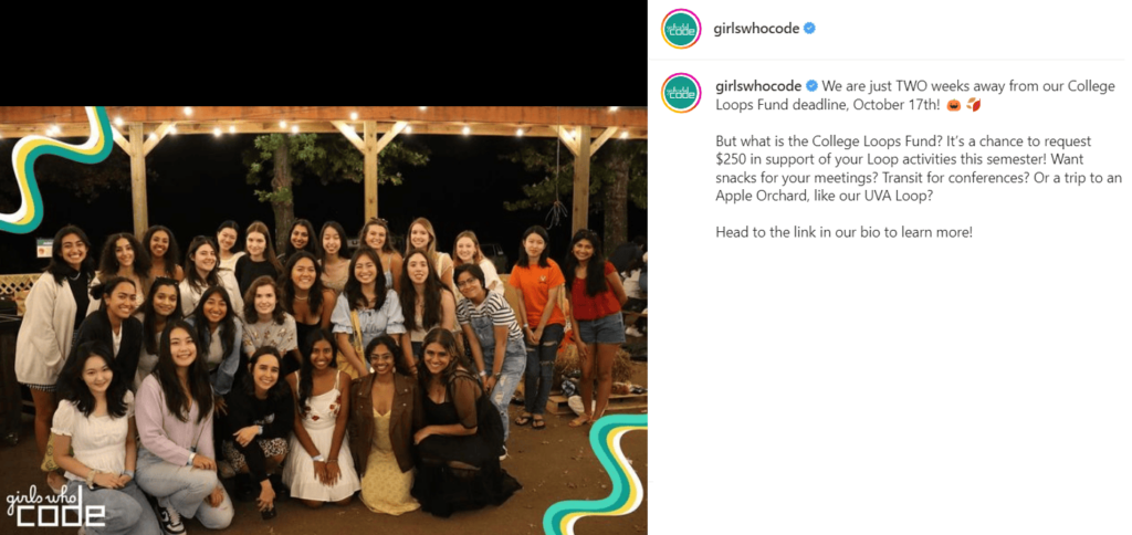 Exemplos de postagem no Instagram para organizações sem fins lucrativos - Girls Who Code
