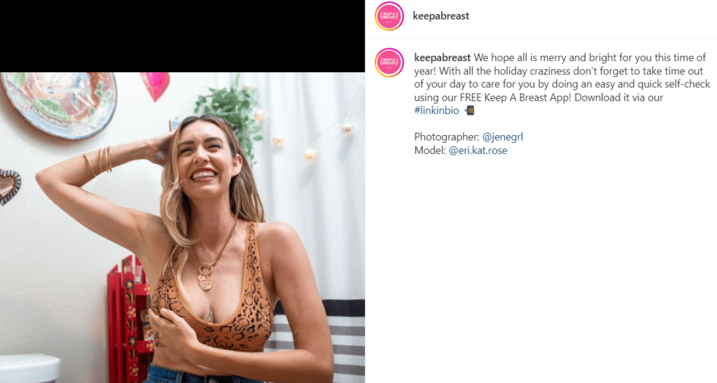 Exemples de publications Instagram à but non lucratif - Keep a Breast