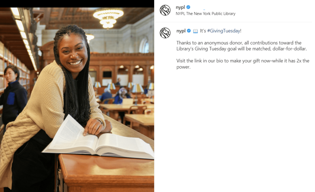 Exemplos de postagens do Instagram para organizações sem fins lucrativos - Biblioteca pública de Nova York