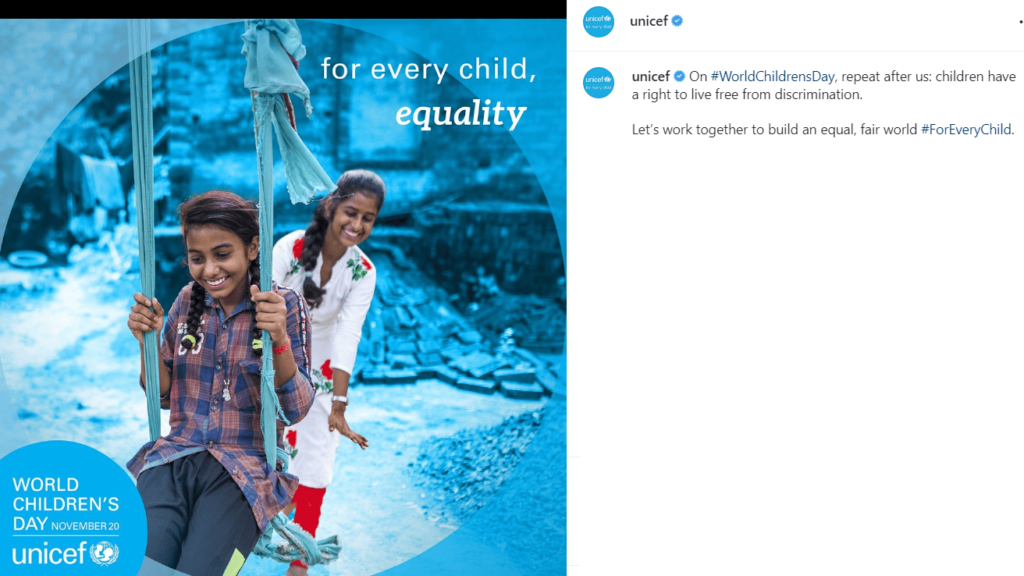 Esempi di post su Instagram senza scopo di lucro - Unicef