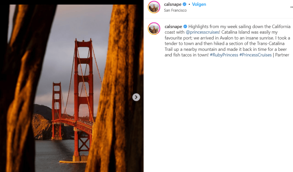 Exemplos de postagens de viagens no Instagram - Cal Snape