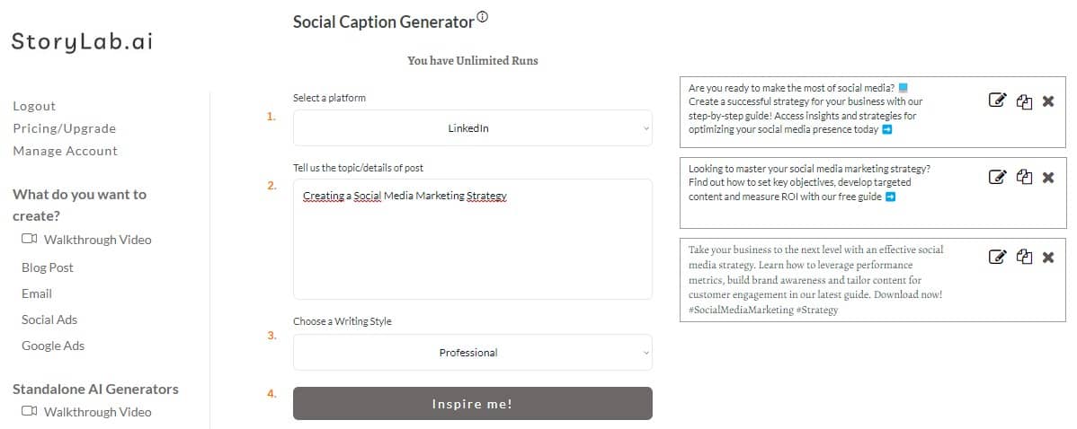 AI Powered Social Media Caption Generator - Create Social Media Strategy