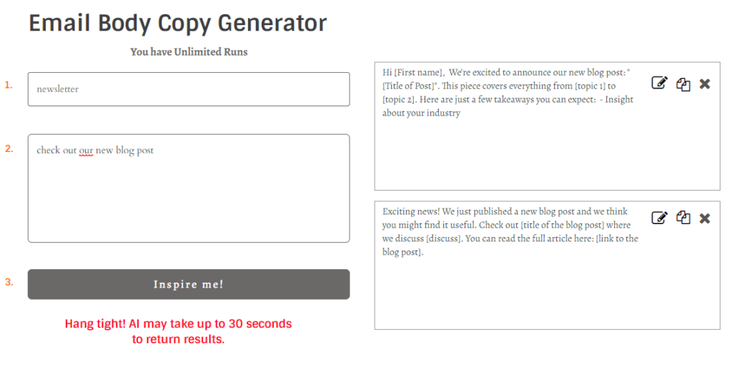 Newsletter Email Example Created with AI Email Copy Generator