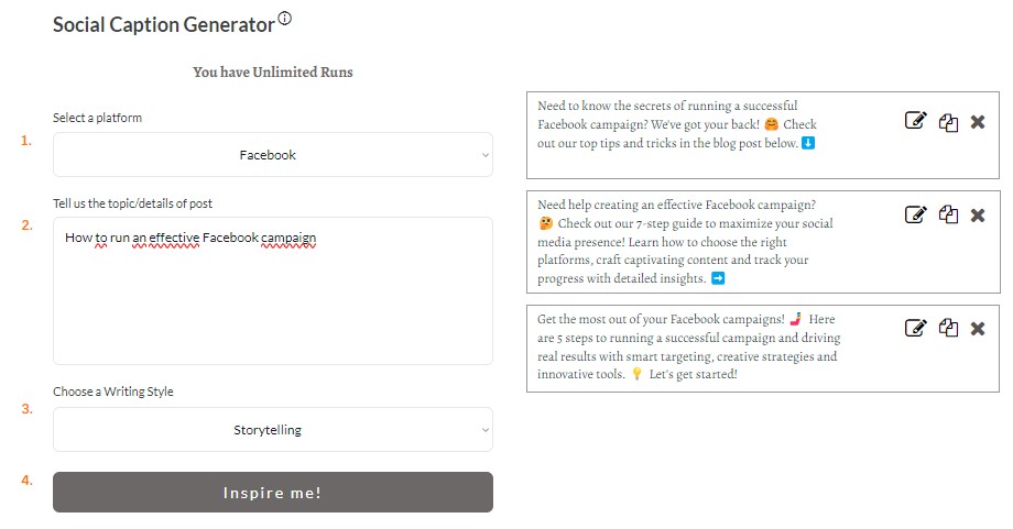 AI Facebook Caption Generator Voorbeelduitvoer