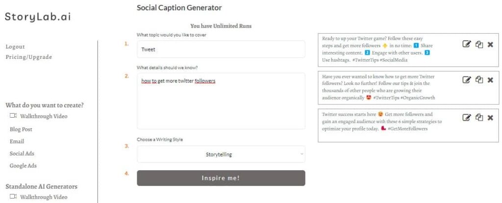 Voorbeeld Tweet Caption Generator