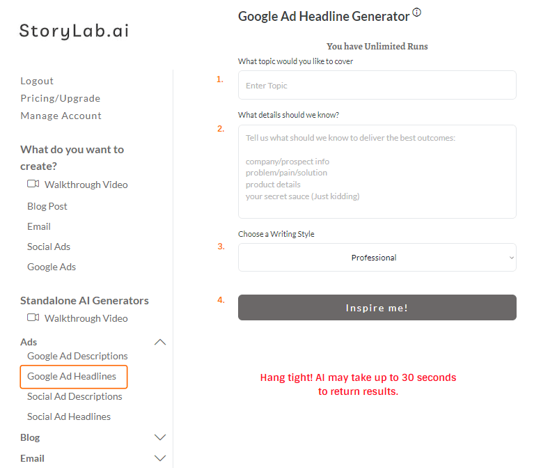 Select AI Google Ad Headline Generator