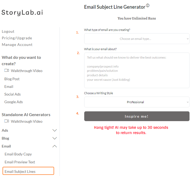 seleccione el generador de línea de asunto del correo electrónico ai