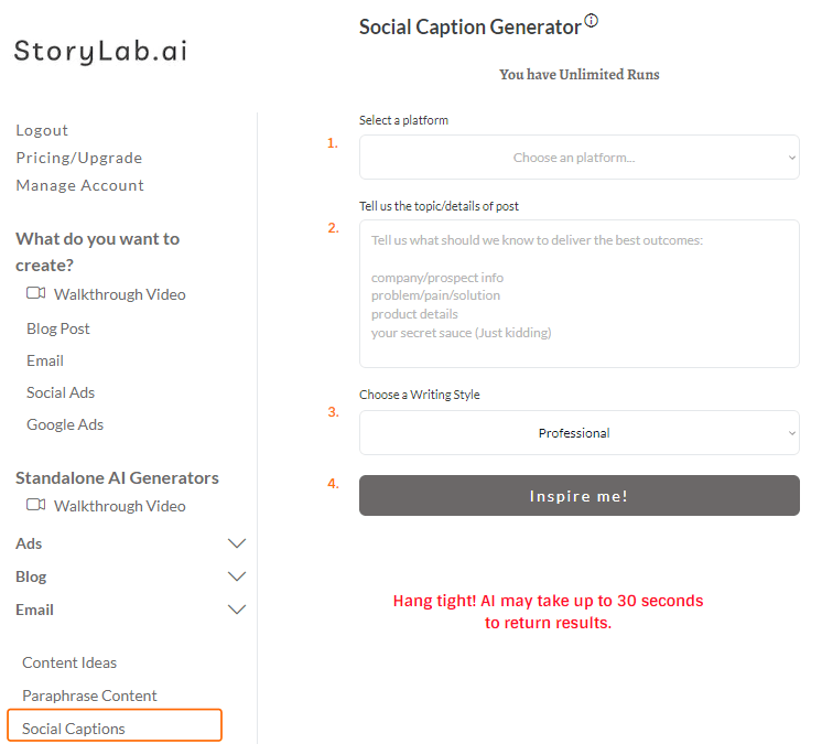 seleccione el generador de subtítulos de redes sociales ai para el generador de subtítulos de facebook