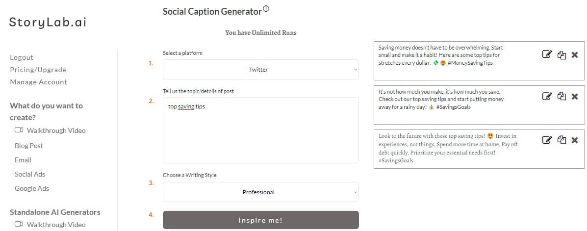 Idee per i contenuti dei social media bancari - Esempio di generatore di tweet AI