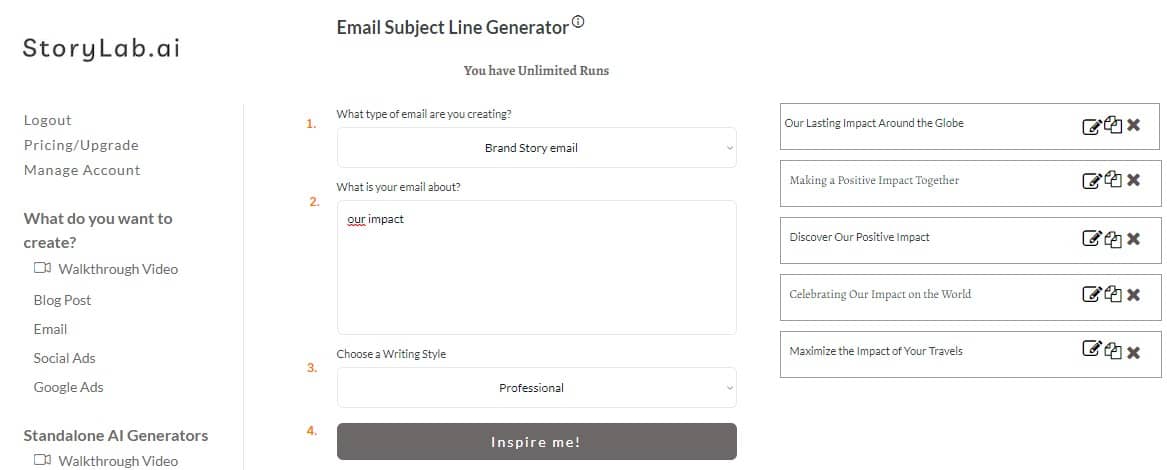 Brand Story Email Subject Line Examples - AI Email Subject Line Generator Example