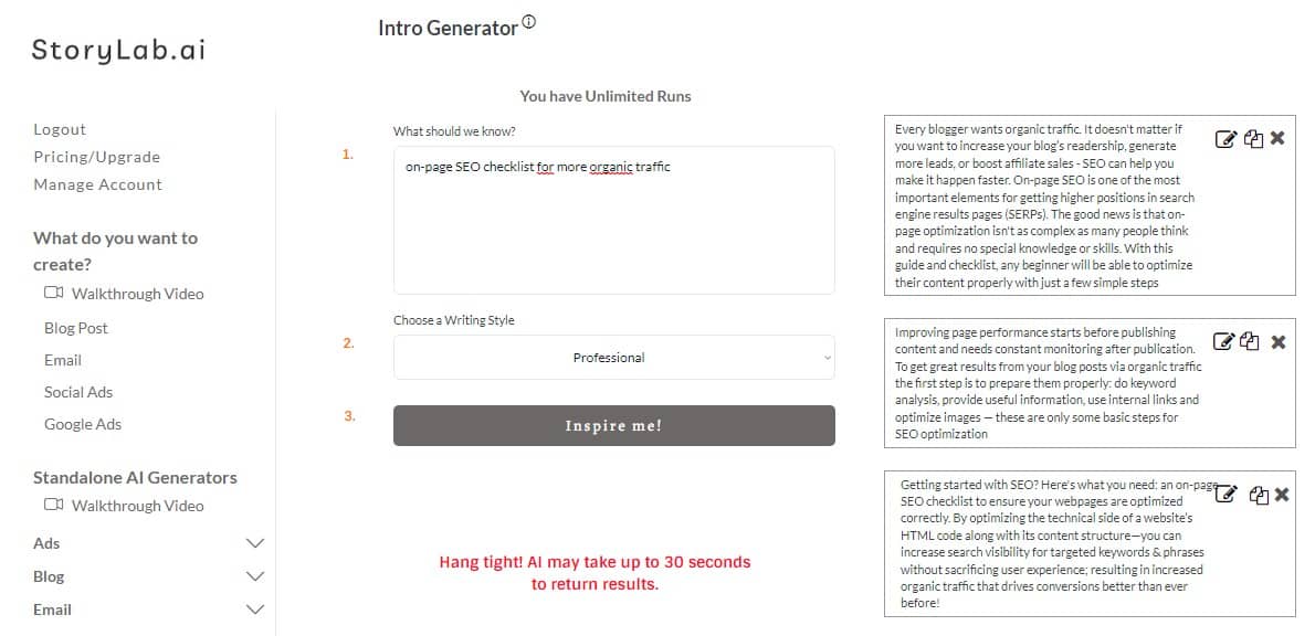 On-Page SEO Checklist - AI Blog Intro Generator Example