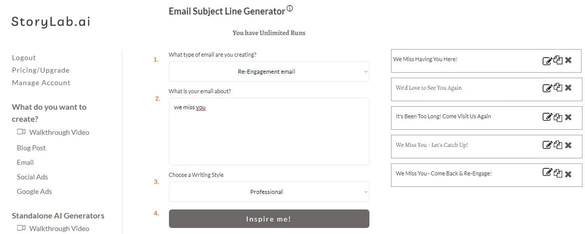 Exemples de ligne d'objet d'e-mail de réengagement - Exemple de générateur de ligne d'objet d'e-mail AI