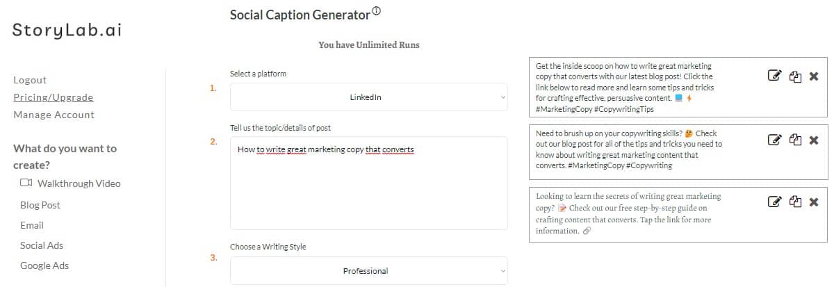 Social Media Caption Generator en AI Text - Content - Zin Expander