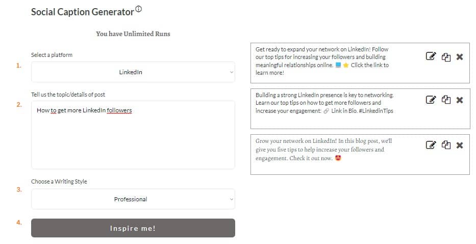 Top AI LinkedIn Marketing Tools - LinkedIn caption generator example