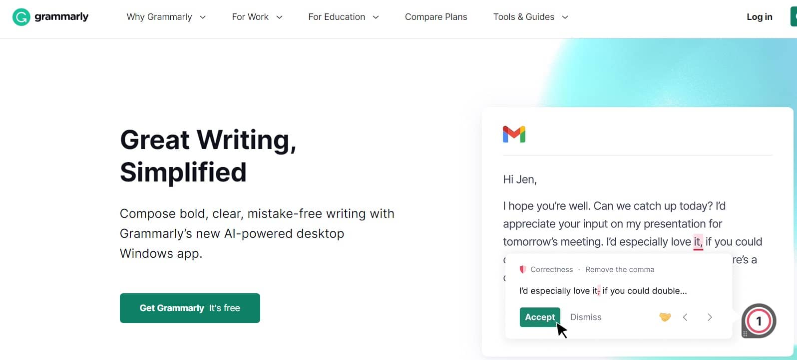 Ferramentas de marketing digital de contabilidade - Grammarly Exemplo