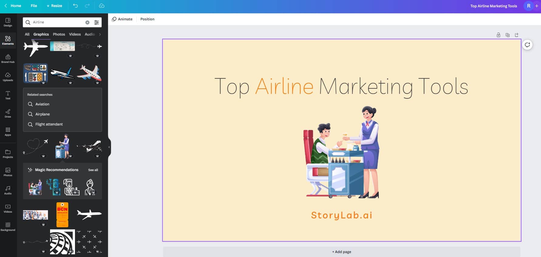 Strumenti di marketing digitale delle compagnie aeree - Canva Esempio