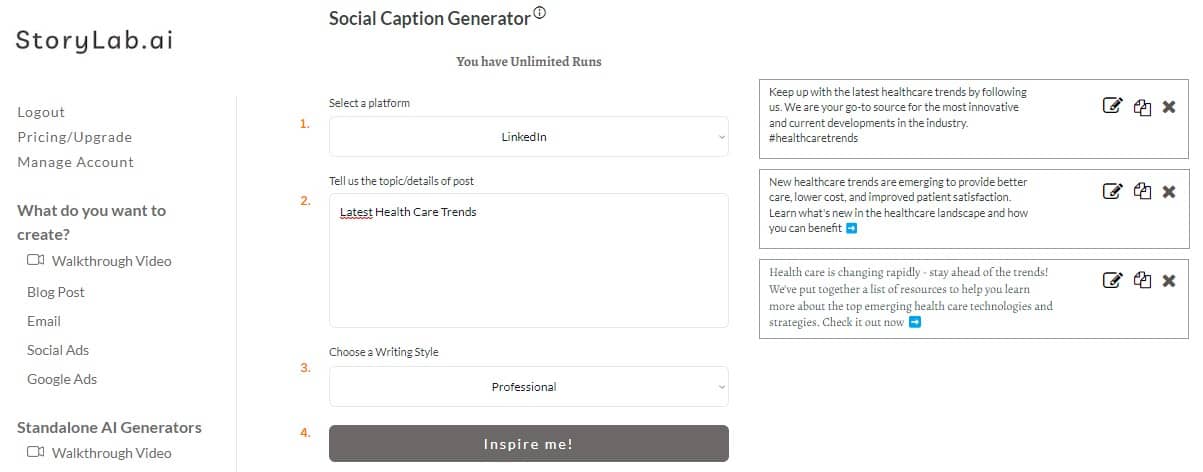 Health Care LinkedIn Content-Ideas AI LinkedIn Caption Generator Example
