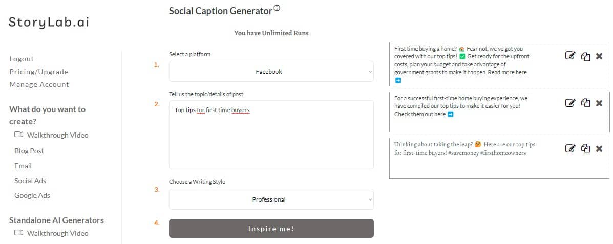 Real Estate Social Media Content-Ideas AI Facebook Caption Generator Example