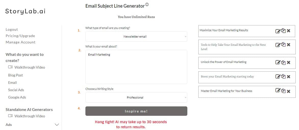 Promote ebook with email - AI email subject line generator