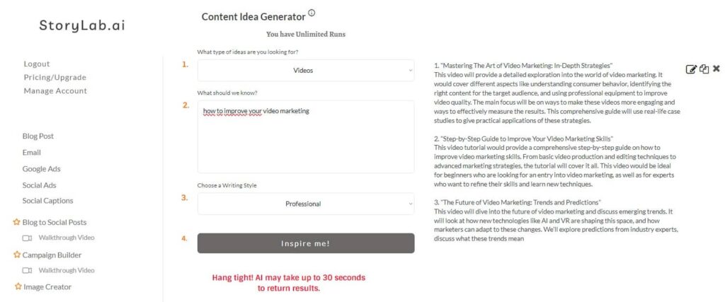 AI YouTube Video Idea Generator-voorbeeld