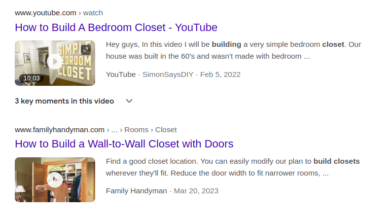 Google tiene una sección separada dedicada a buscar videos de ejemplo.