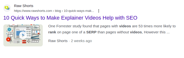 Les vidéos peuvent également apparaître dans l'exemple de résultats de recherche organiques classiques