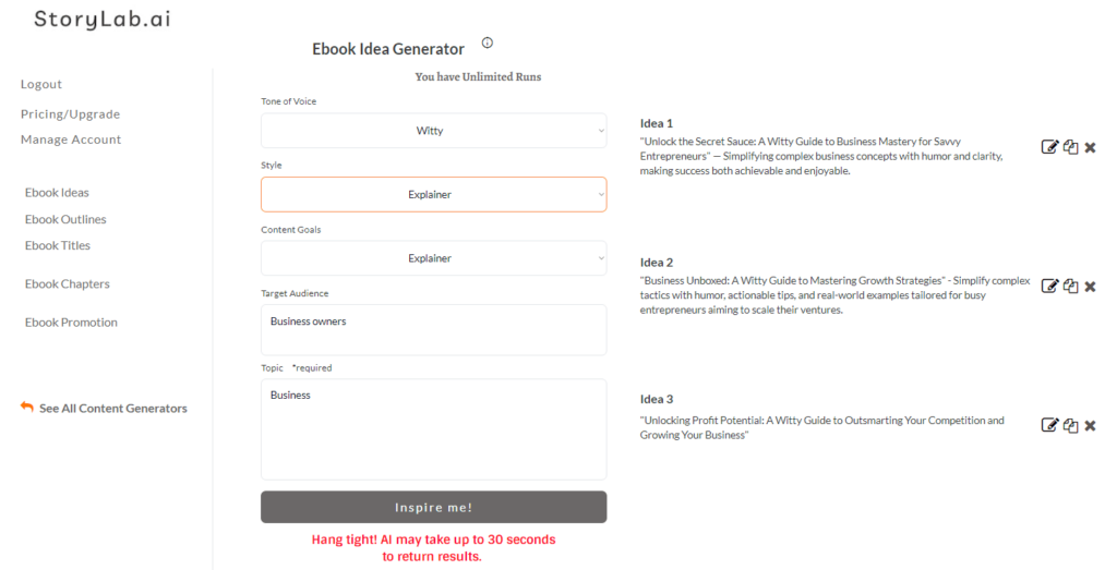 Business eBook Idea Generator Output Example