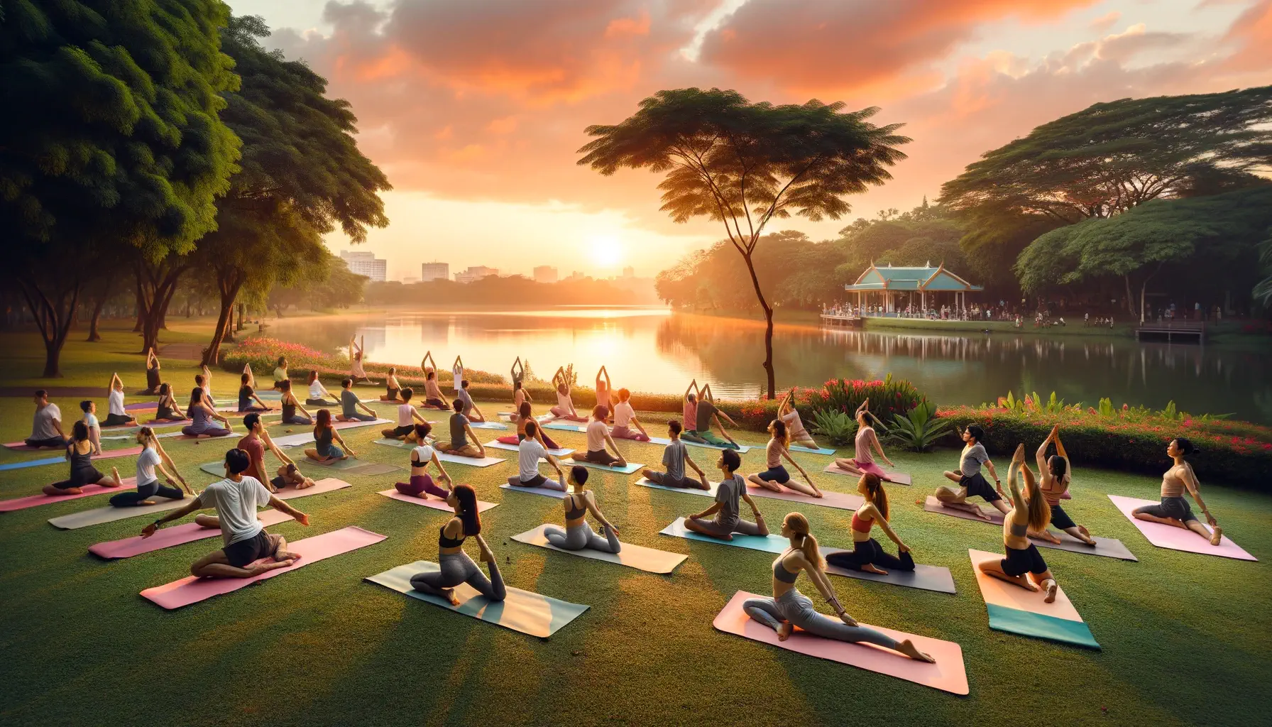 Fitness AI Art Examples serene outdoor yoga session at sunrise