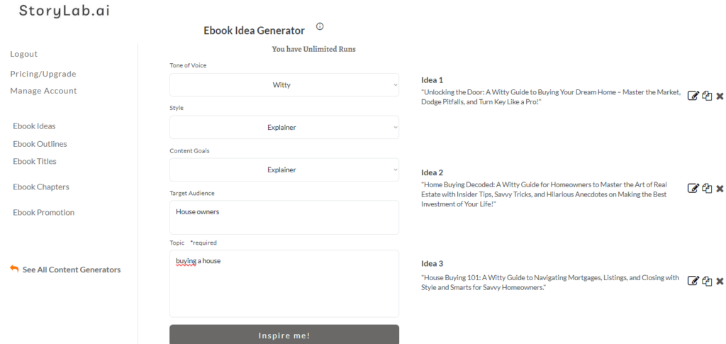 Real Estate eBook Idea Generator Output Example