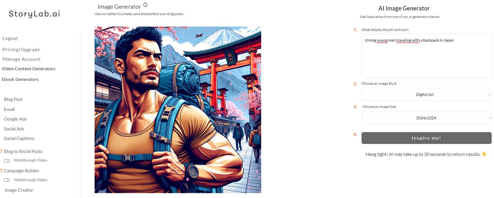 Travel AI Art Examples Young man Traveling in Japan