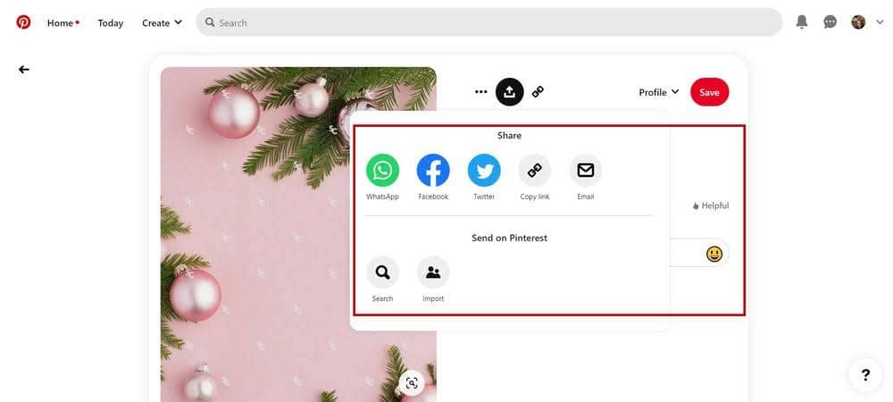 Pinterest Sharing Option Example