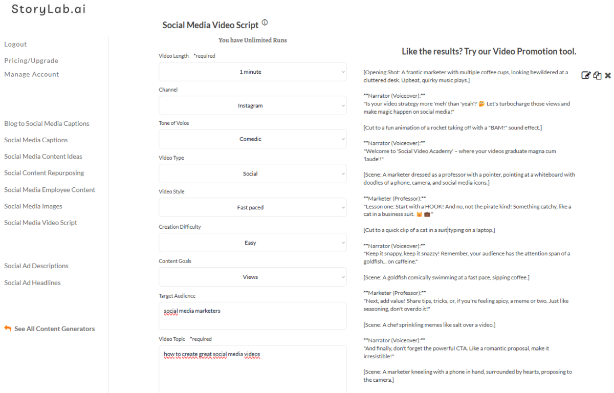 Social Media Video Script Generator - Powered by AI [Free Trial]