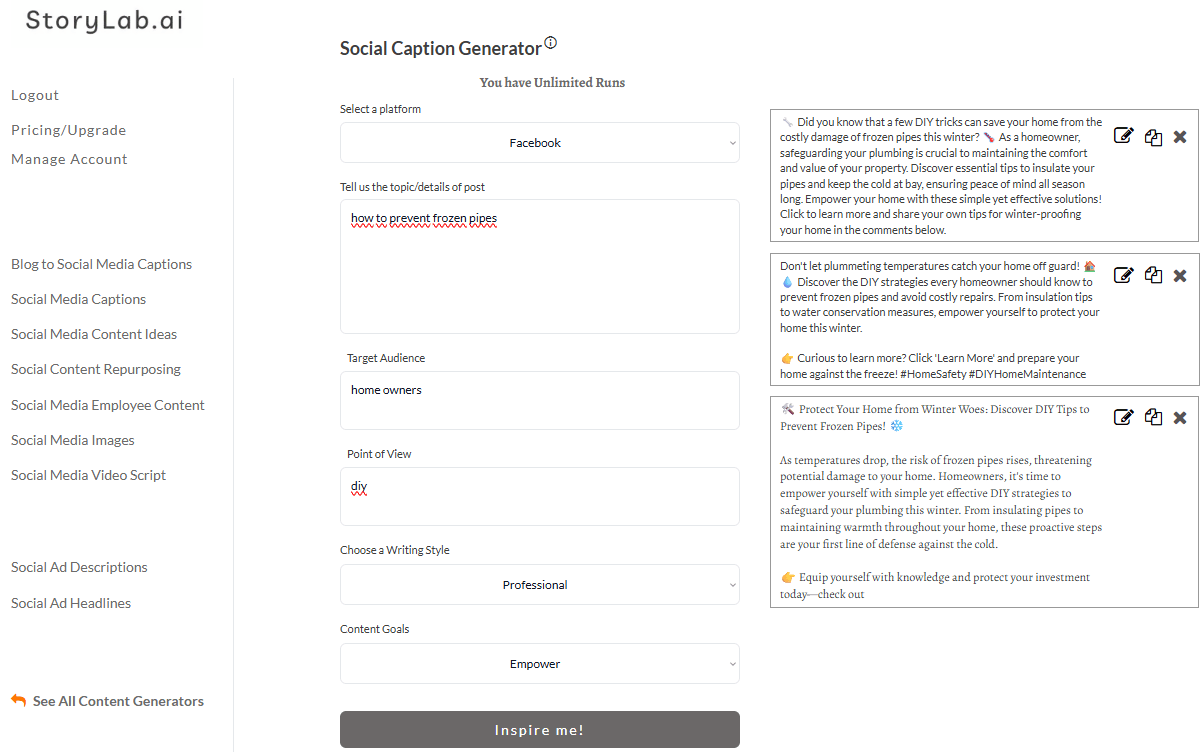 Plumber Social Media Content Ideas – Facebook Caption Generator Example Plumber Social Media Content Ideas - Facebook Caption Generator Example