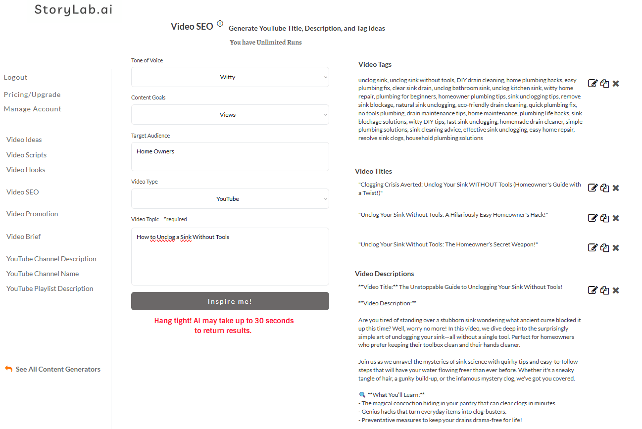 Plumber YouTube Video Title Examples AI Video Title Generator Example