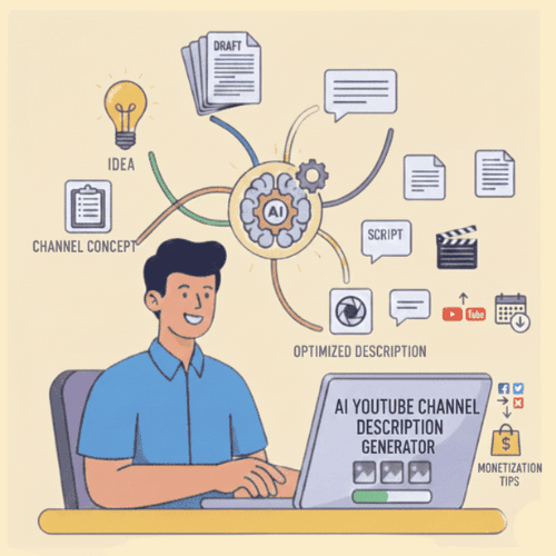 Generador de descripciones de canales de YouTube con IA: crece más rápido con mejores biografías. Comienza gratis.