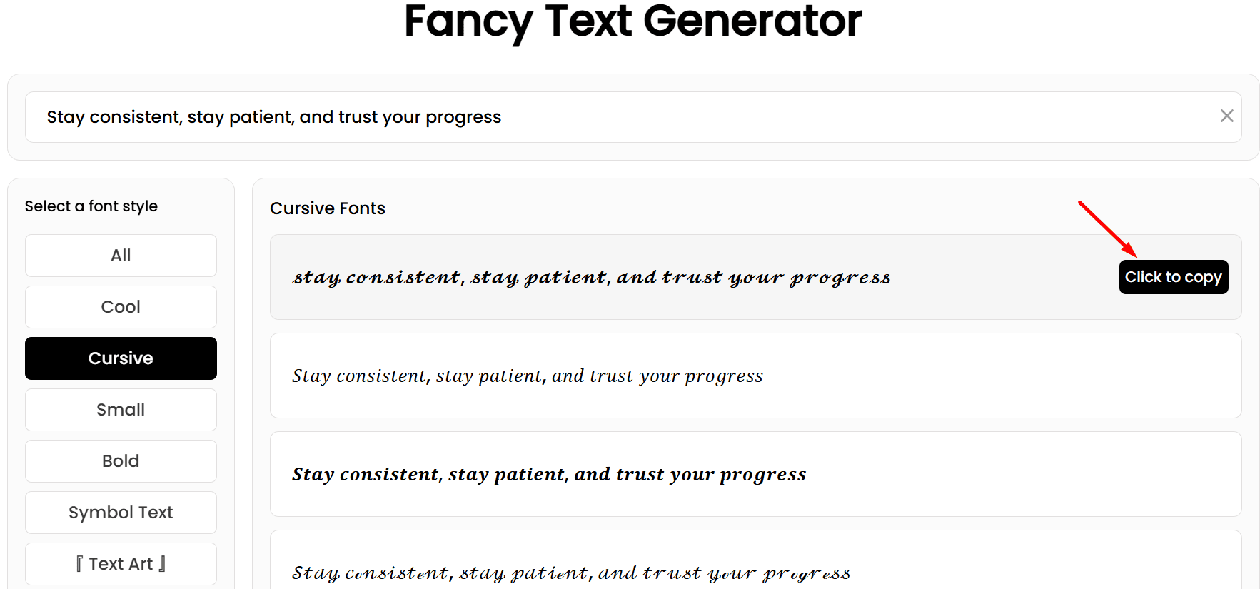 Click to Copy Fancy Text Generator Example Click to Copy Fancy Text Generator Example